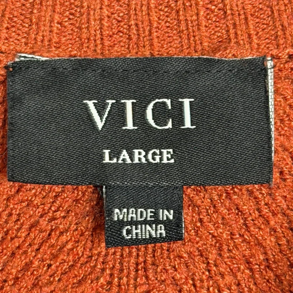Vici Archie Ribbed Sweater Womens L‎ Burnt Orange Puff Sleeve Fitted Knit